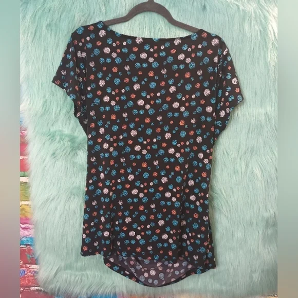 Worthington Black Swoop Neck Multi Color Polka Dot Shirt Sleeve Top Size XL - Picture 5 of 6
